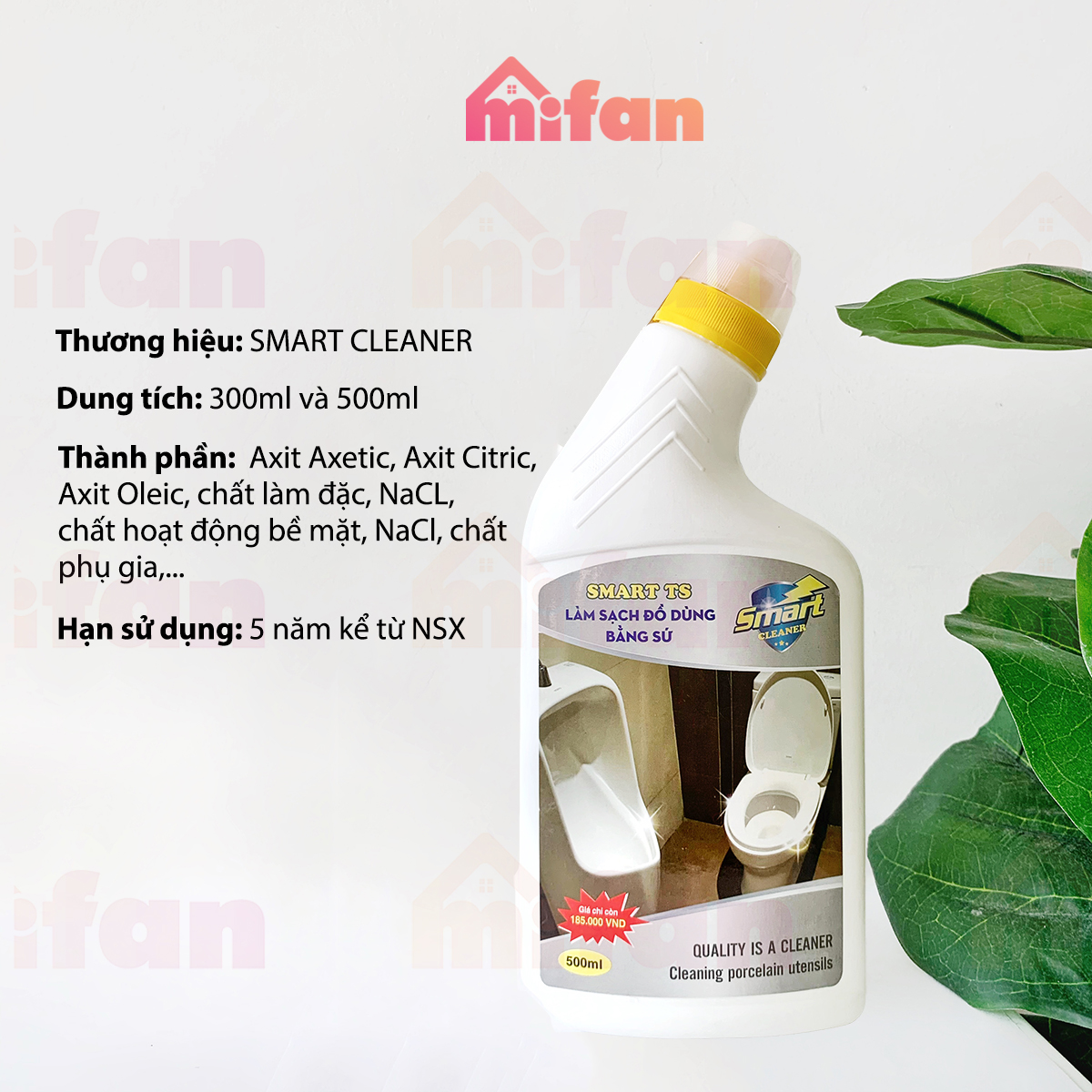 Làm Sạch Tẩy Trắng Đồ Dùng Bằng Sứ SMART TS - Bồn Cầu, Bồn Tắm, Bồn Rửa - Trắng Ngay Sau 5 Phút Không Cần Cọ Rửa - Tặng Kèm Chổi Lông