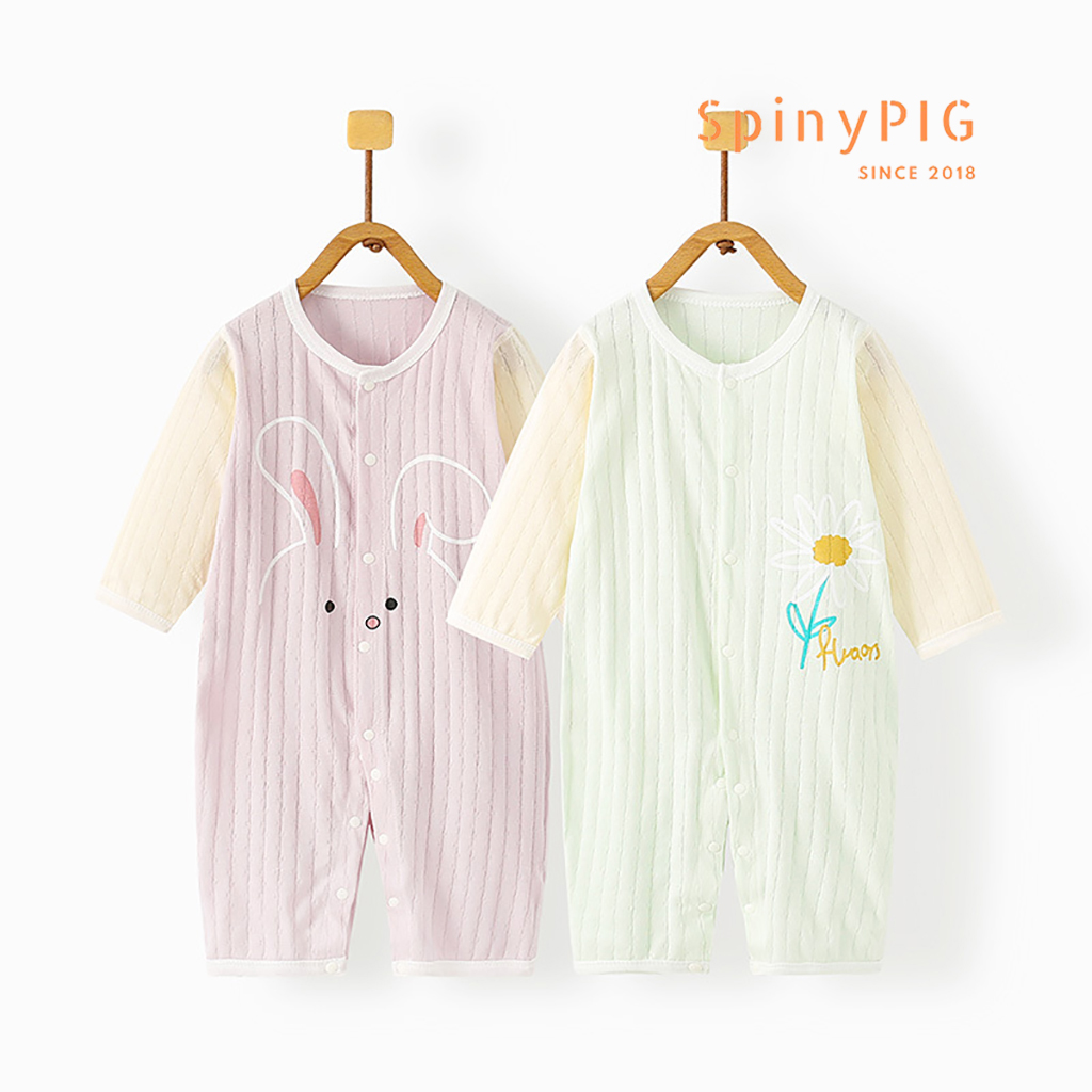 Hình ảnh Bộ body cho bé sơ sinh 0-3 tuổi dài tay cho bé ngủ điều hòa cotton lỗ thoáng khí nhiều màu cho bé trai bé gái mùa hè thu