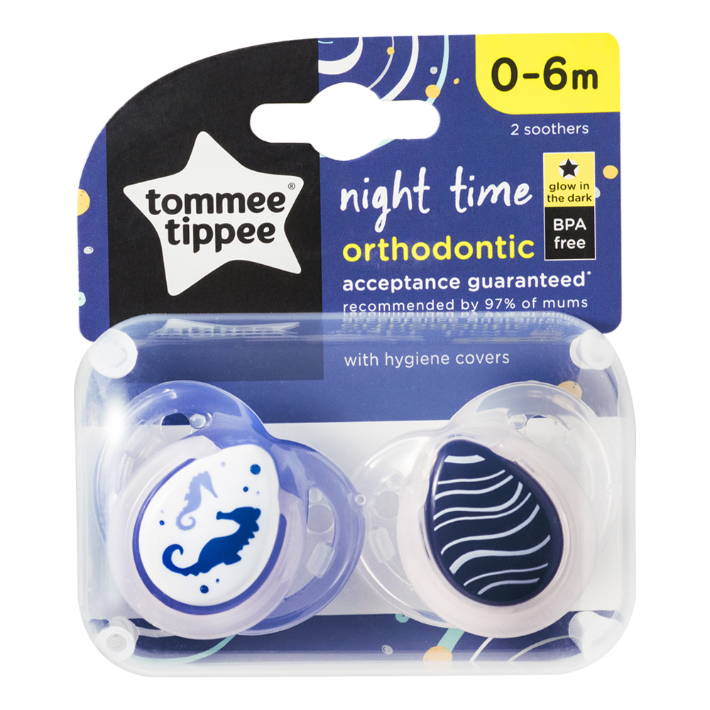 Ty ngậm dạ quang cho bé Tommee Tippee Night Time 0-6 tháng (vỉ đôi) - Cá Ngựa