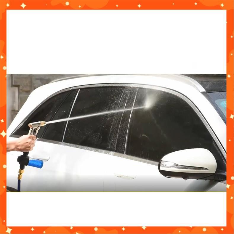 Bộ dây vòi xịt nước rửa xe, tưới cây . tăng áp 3 lần, loại 3m, 5m 206701-3 đầu đồng,cút nối nhựa vàng
