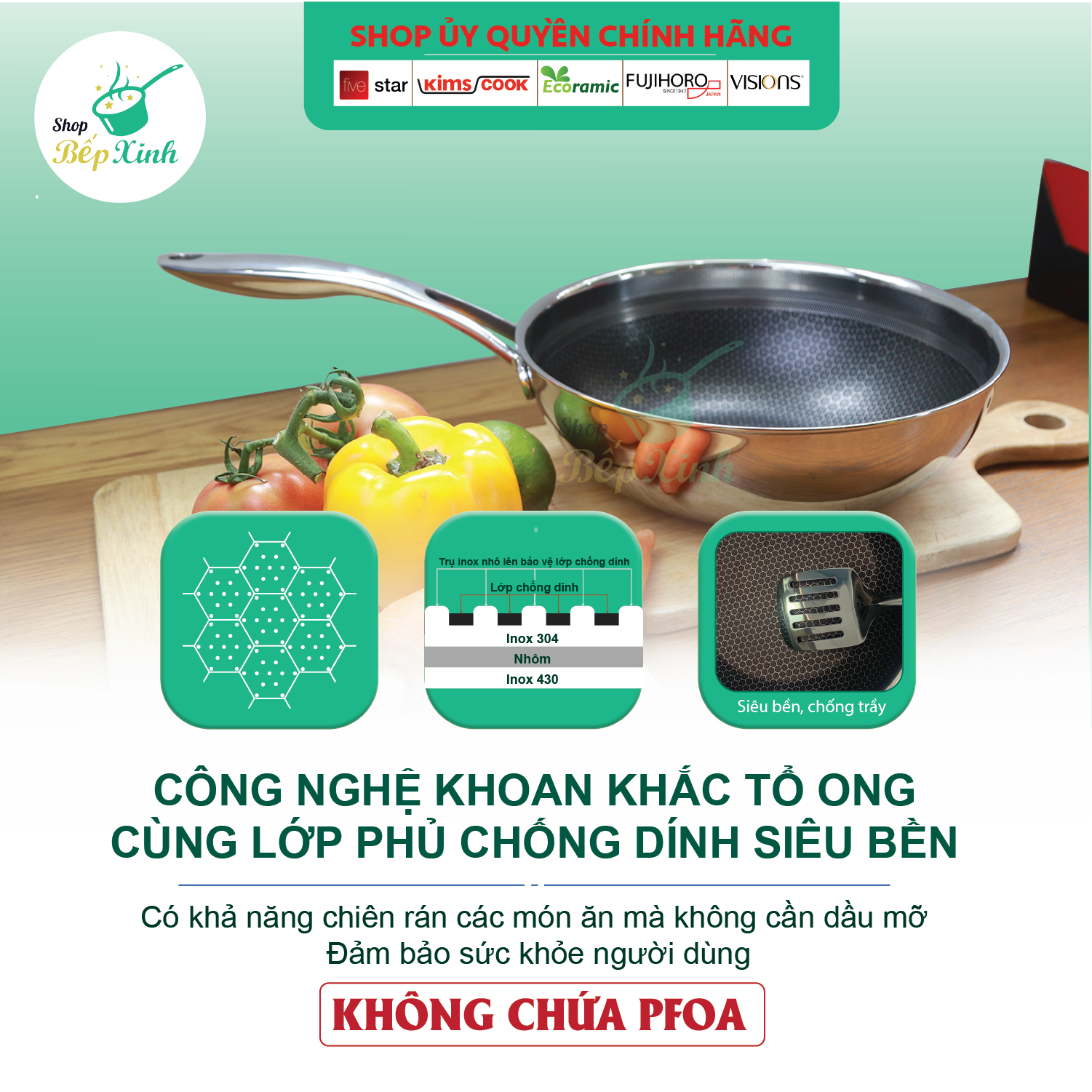 Chảo chống dính sâu lòng đáy từ 3 lớp đúc liền cao cấp Kims Cook Blackcube siêu bền , cào không xước ,tặng 10 muỗng ăn