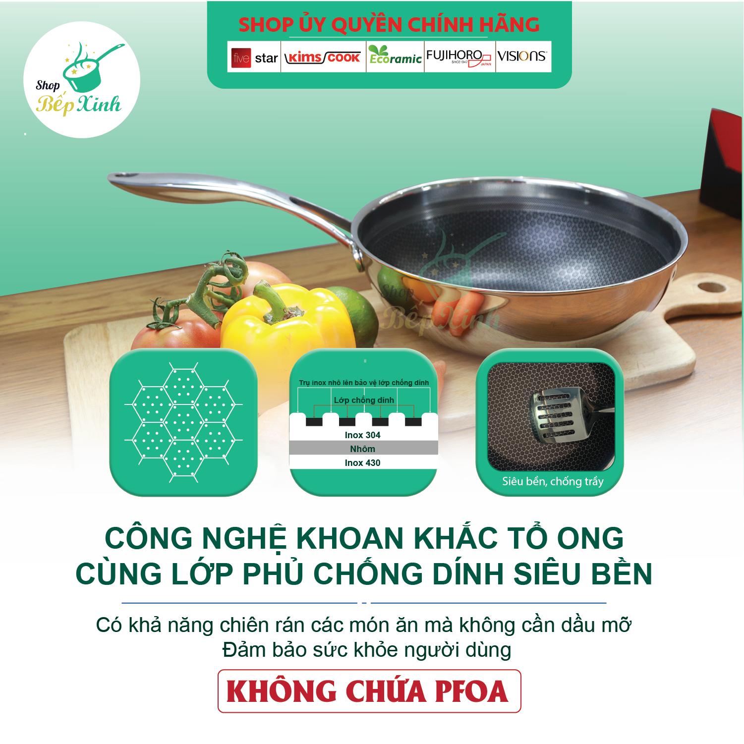 Chảo chống dính sâu lòng  đáy từ 3 lớp đúc liền cao cấp Kims Cook Blackcube siêu bền , cào không xước ,tặng 10 muỗng ăn