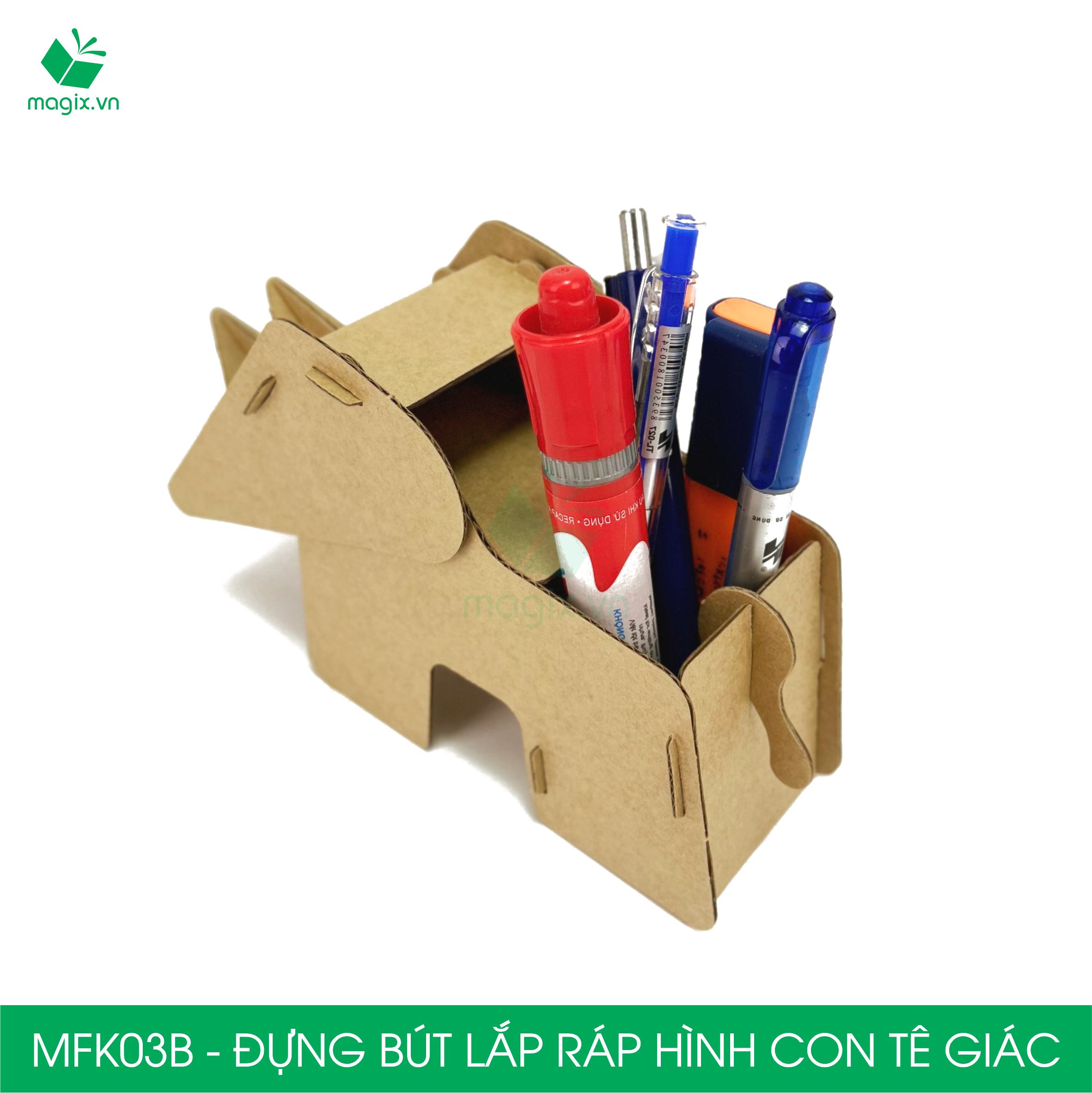 MFK03B - Đựng bút lắp ráp hình con tê giác, đồ đựng bút hình thú bằng giấy carton siêu cứng