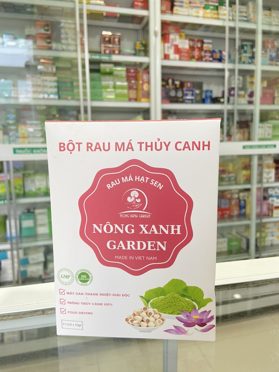 Nông Xanh Garden Bột Rau Má Thủy Canh Hạt Sen Hộp 15 gói (10gr/1 gói) hòa tan uống liền, dễ uống, thanh nhiệt, mát gan, làm đẹp da