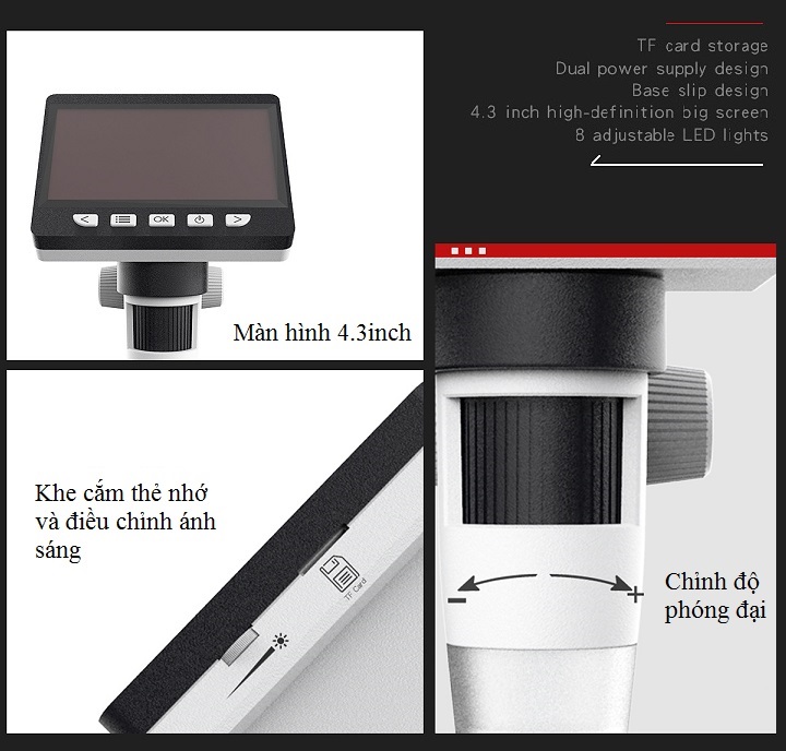 Kính hiển vi thông dụng màn hình điện tử  4.3inch dùng để quan sát các vật thể có kích thước nhỏ bé cao cấp 1000x ( Tặng kèm la bàn mini chỉ hướng bằng thép không gỉ )