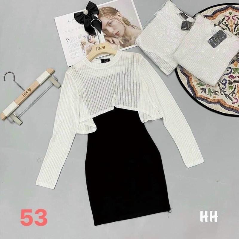 Set đầm body 2 món tay dài cực xinh chất vải thun gân len 4 chiều Free Size dưới 53kg dành cho nữ cá tính sexy gợi cảm