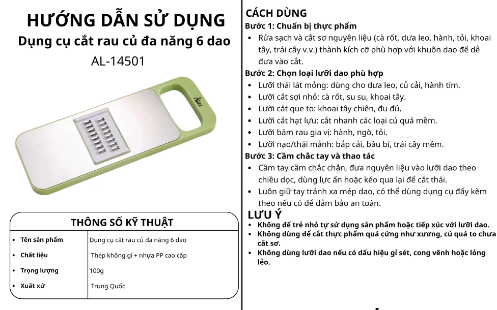 Dụng cụ cắt rau củ đa năng 6 dao dễ dàng sử dụng mẫu mã đẹp