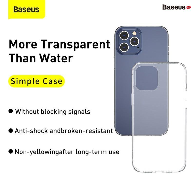 Ốp lưng trong suốt Baseus Simple Case dùng cho iPhone 12 mini / iPhone 12 / iPhone 12 Pro / iPhone 12 Promax (Ultra Slim, High Transparent, Soft TPU Silicone)_ Hàng Nhập Khẩu 