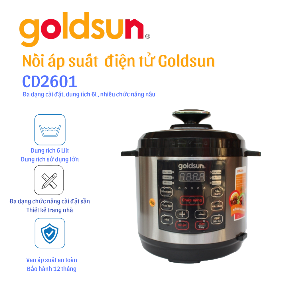 Nồi Áp Suất Điện Tử Đa Năng Goldsun CD2601 (6 lít) - Chính Hãng