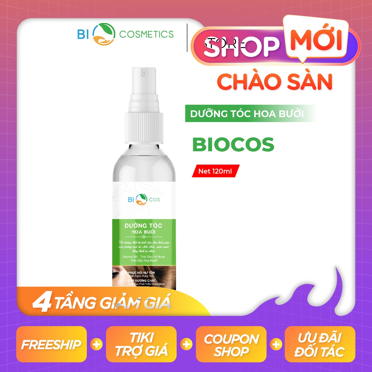 Dưỡng Tóc Hoa Bưởi BIOCOS 120ml - Phục Hồi Hư Tổn, Ngăn Ngừa Rụng Tóc