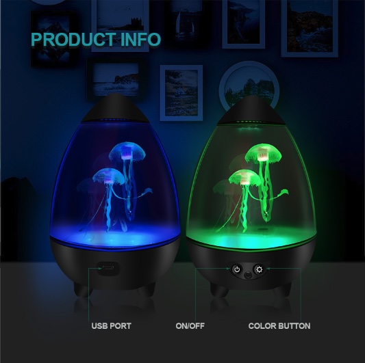 Đèn Ngủ Co Sứa Hiệu Ứng Led RGB 3D JellyFish (Black)