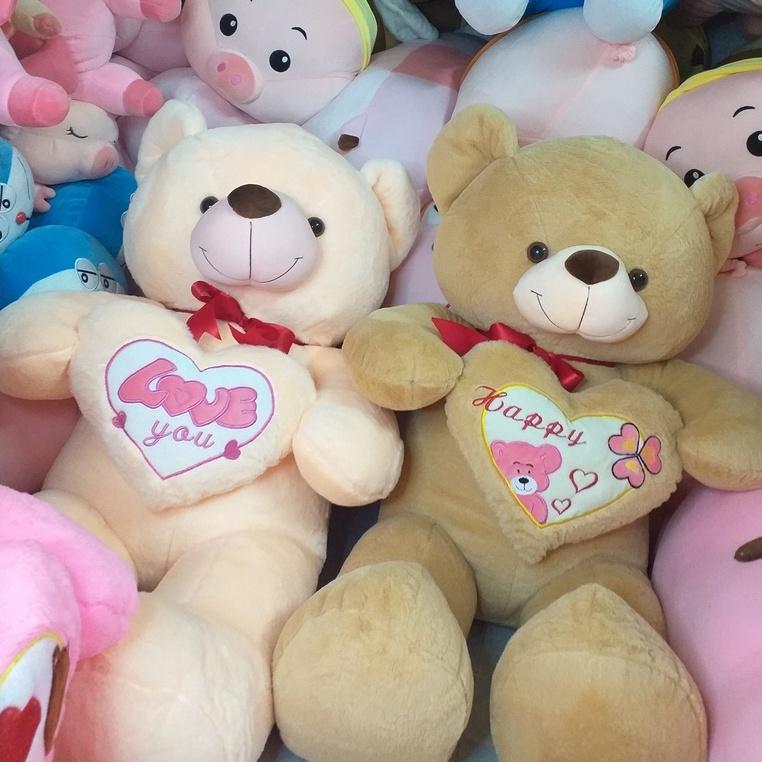 Gấu Bông Teddy Ôm Tim Size 1m1-1m3-1m5 Vải Lông Tuyết Mịn, Hàng Quảng Châu Cao Cấp, Gấu Bông Cute