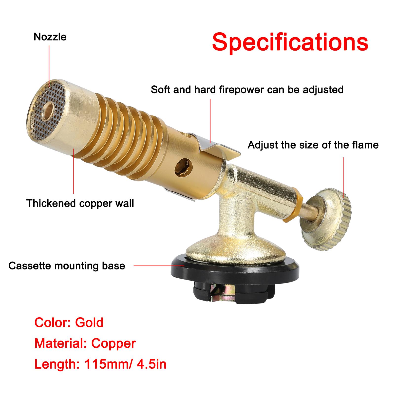 All-Copper Welding Torch Cassette Manual Flamethrower Portable Gases Burner High Temperature Resistant with Adjustable Firepower for Soldering Welding Culinary Baking0