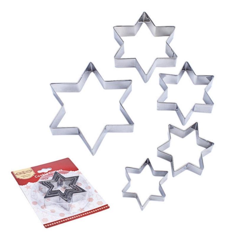 Khuôn Bánh Quy Cookies Cutter Khuôn Nhấn Bộ 5 Chi Tiết Hình Sao 6 Cánh - CBQUYSAO5P