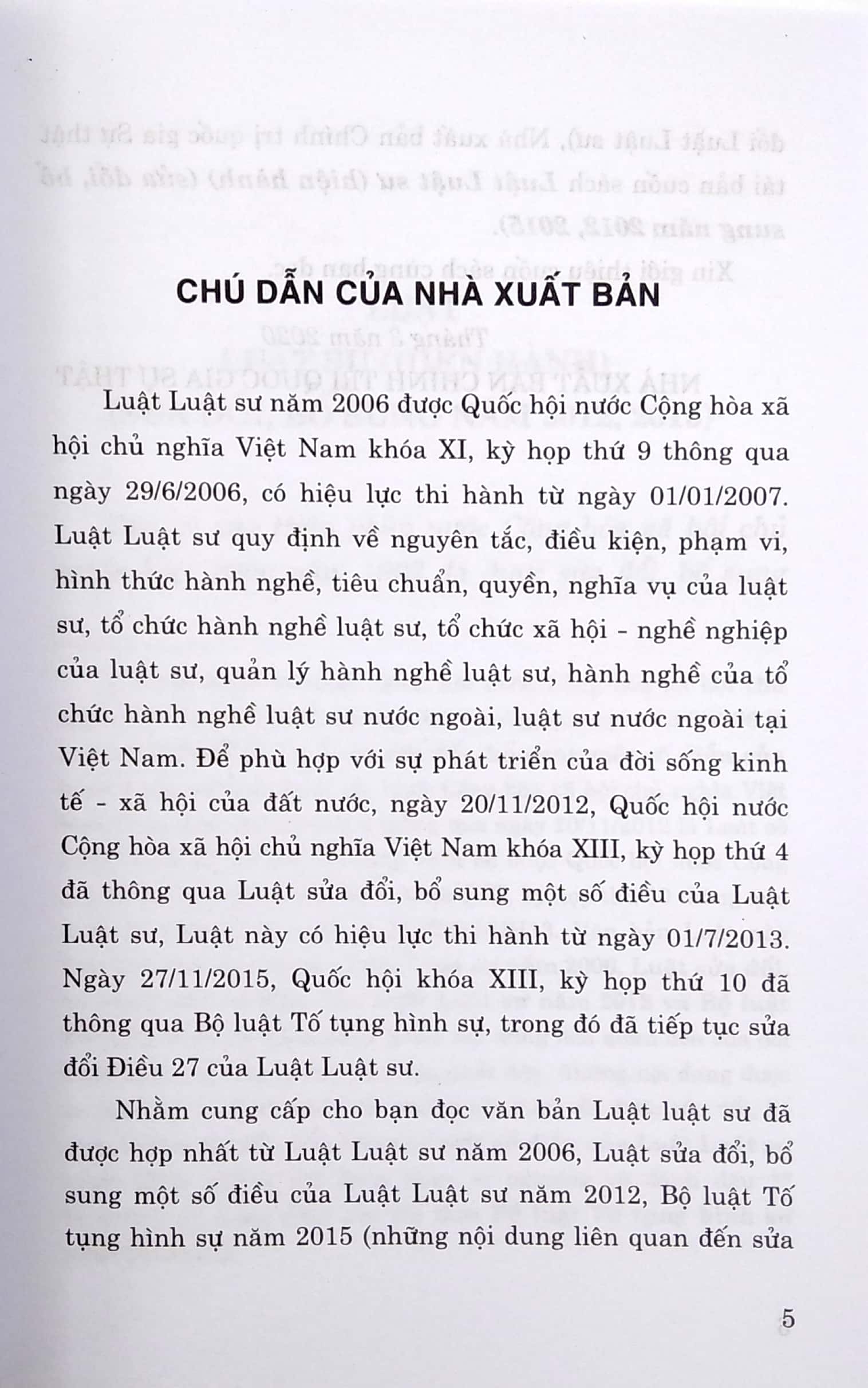 Luật Luật Sư (Hiện Hành) - Sửa Đổi, Bổ Sung Năm 2012, 2015 (Tái Bản 2020)