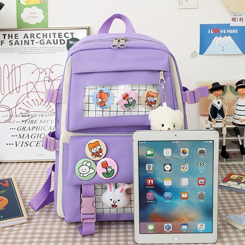 Bông Tai Kẹp Nữ Laptop Đi Học Ba Lô Canvas Học Túi Cho Bé Gái Đáng Sinh Viên Đại Học Trẻ Em Túi Sách Có Túi 2021