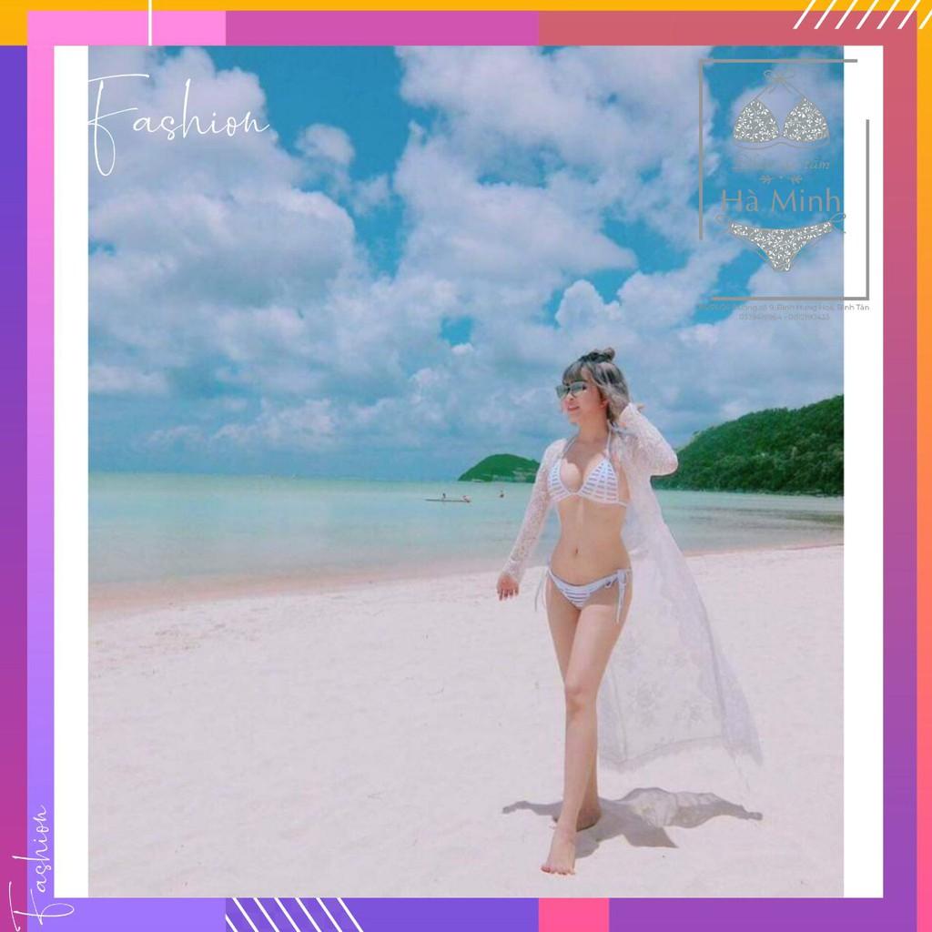 Bikini, Đồ Bơi Đi Biển Hai Mảnh Tam Giác Gân Trắng KG2525