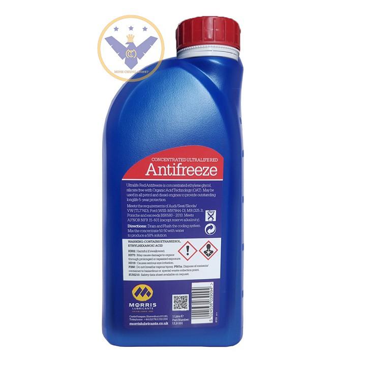 Bộ 2 nước làm mát động cơ xe ô tô màu đỏ Morris Ultralife Red Antifrezee lon 1L