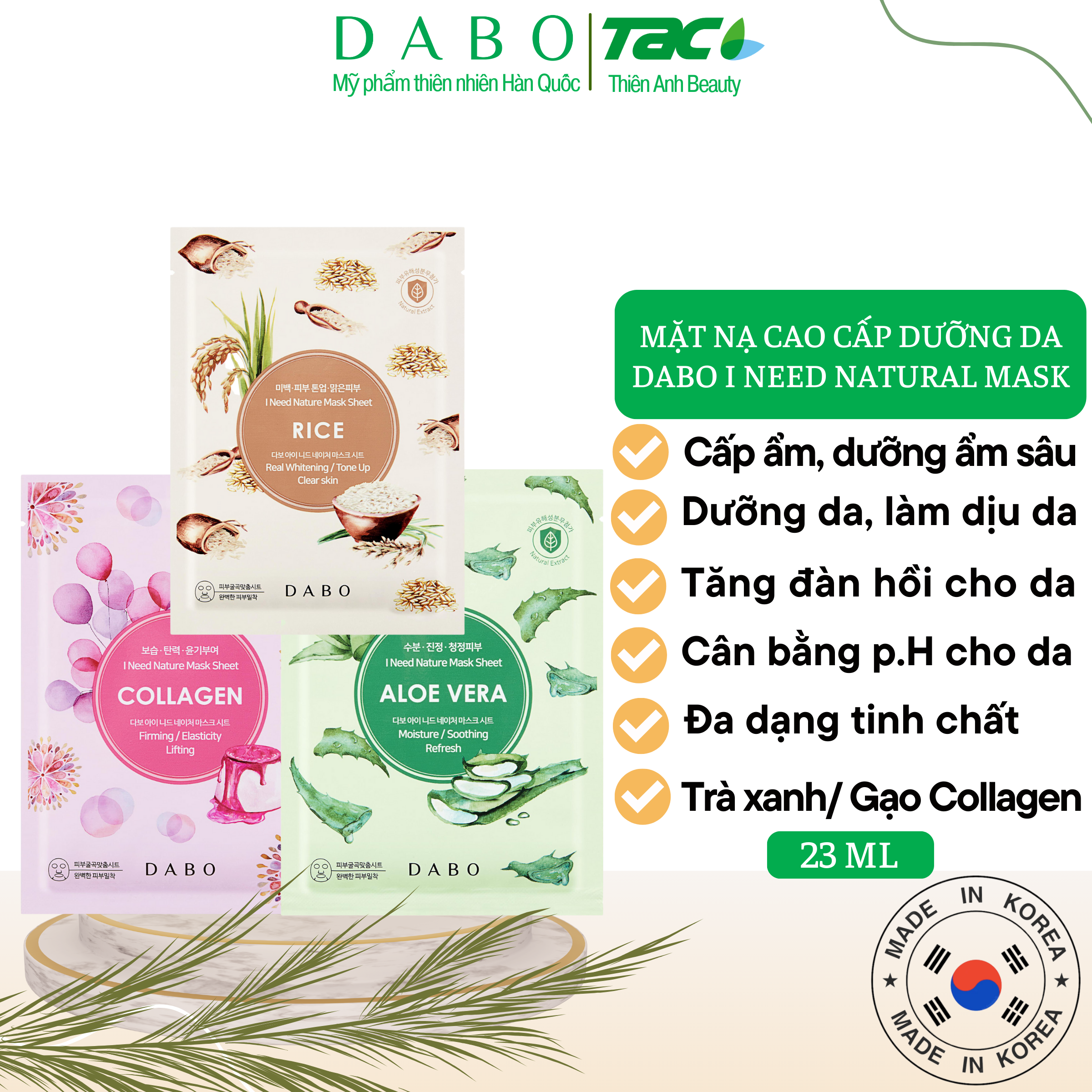 Đắp Mặt Nạ DABO I NEED NATURE Cấp Ẩm Dưỡng Da Cao Cấp 23ml