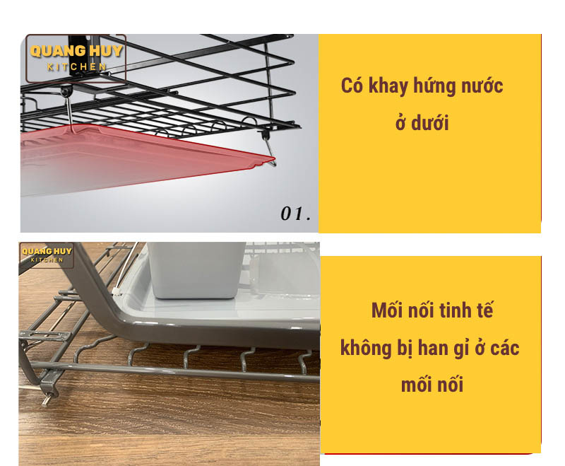 Giá bát đĩa tủ dưới inox sơn Nano bảo hành 10 năm không han gỉ thương hiệu Grob