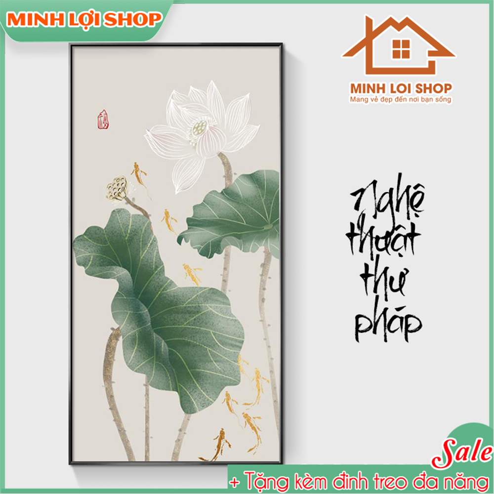 Tranh canvas HOA SEN TRẮNG hiện đại cực sang TẶNG KÈM ĐINH TREO