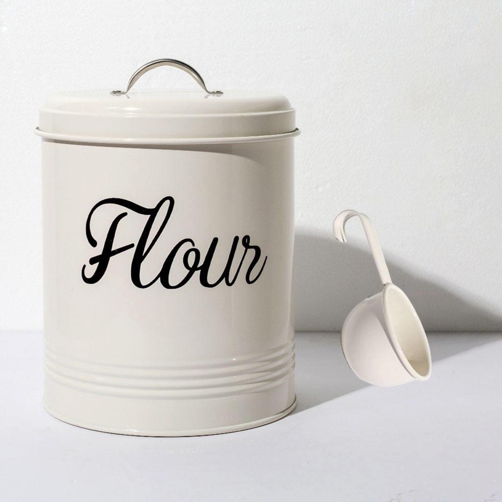 Rustic Metal Food Flour Storage Tin Jar 5L Container with Scoop