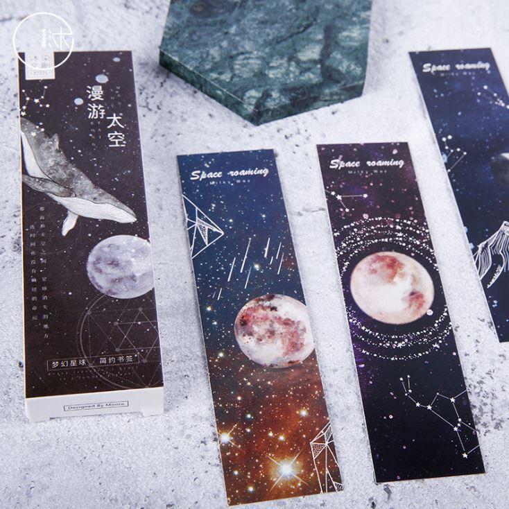 Hộp 30 Đánh Dấu Trang Sách Bookmark Du Hành Không Gian Space Roaming