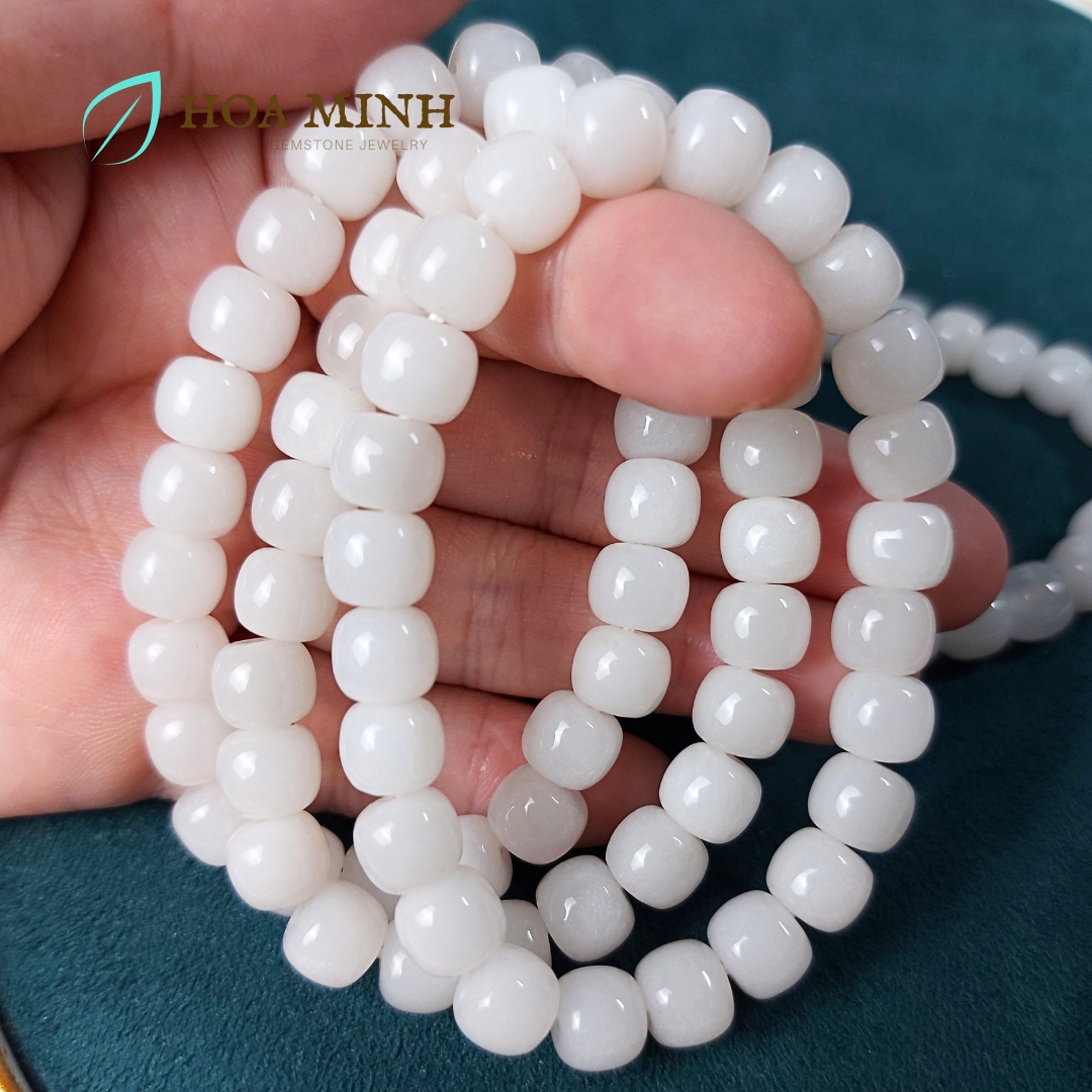 Vòng tay phong thủy đá Thạch Anh trắng sữa hạt vuông size 8 li (hàng kinh tế) vòng tay mệnh Kim, Thủy