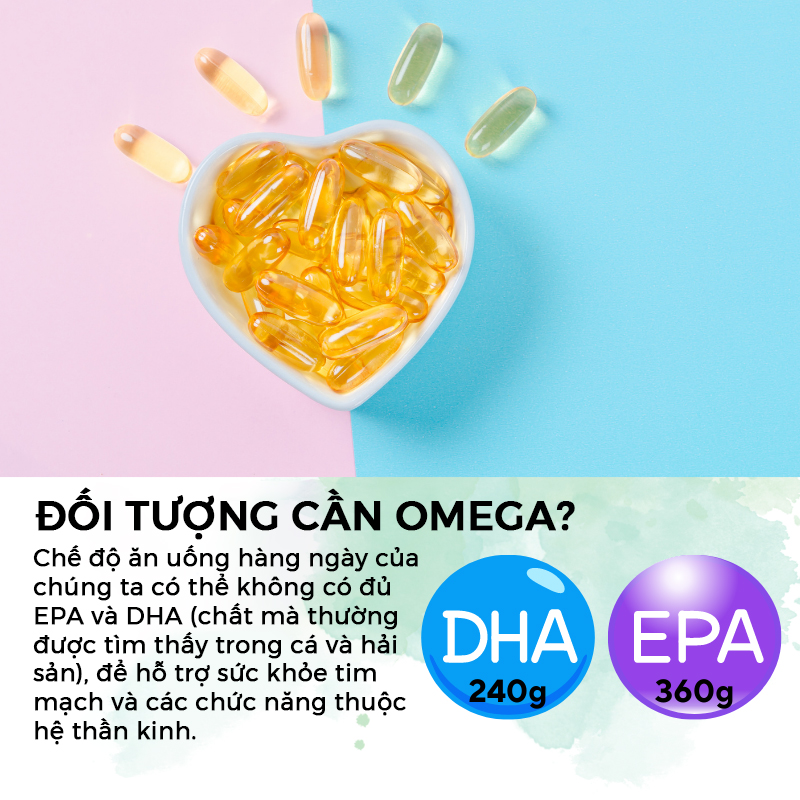 Viên nang mềm OMEGA Daily Wellcare chứa dầu cá với hàm lượng DHA/ EPA cao hỗ trợ cho sự phát triền trí não, hệ thống tim mạch khỏe mạnh