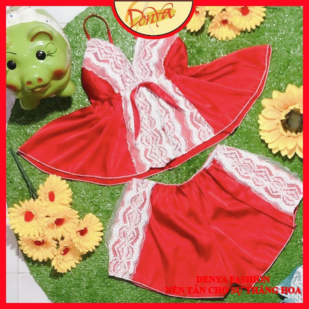 Đồ ngủ 2 dây️ FREE SHIP ️ Đồ ngủ nữ có mút, dây áo thâu được, đính nơ ngực và viền ren, kiểu sexy, DN28