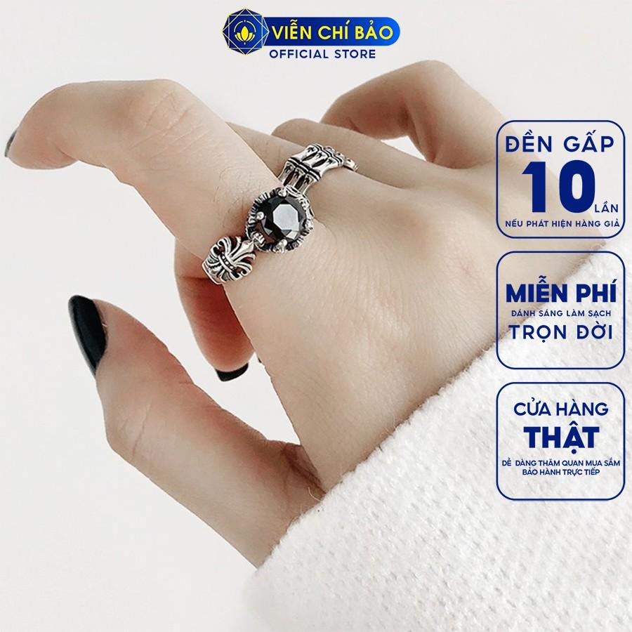 Nhẫn bạc nữ đính đá đen họa tiết thập tự bạc Thái 925 thời trang phụ kiện trang sức nữ Viễn Chí Bảo N000338