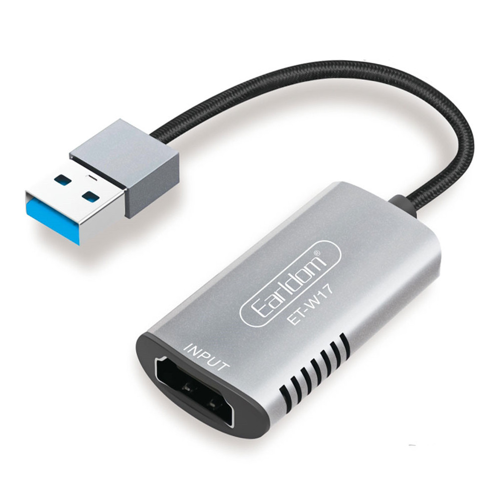 Cáp HDMI to USB 3.0 Video Capture Earldom ET-W17 - Hỗ Trợ Live Stream, Ghi Hình Từ Điện Thoại, Camera, PS4, XBOX - Hàng Chính Hãng