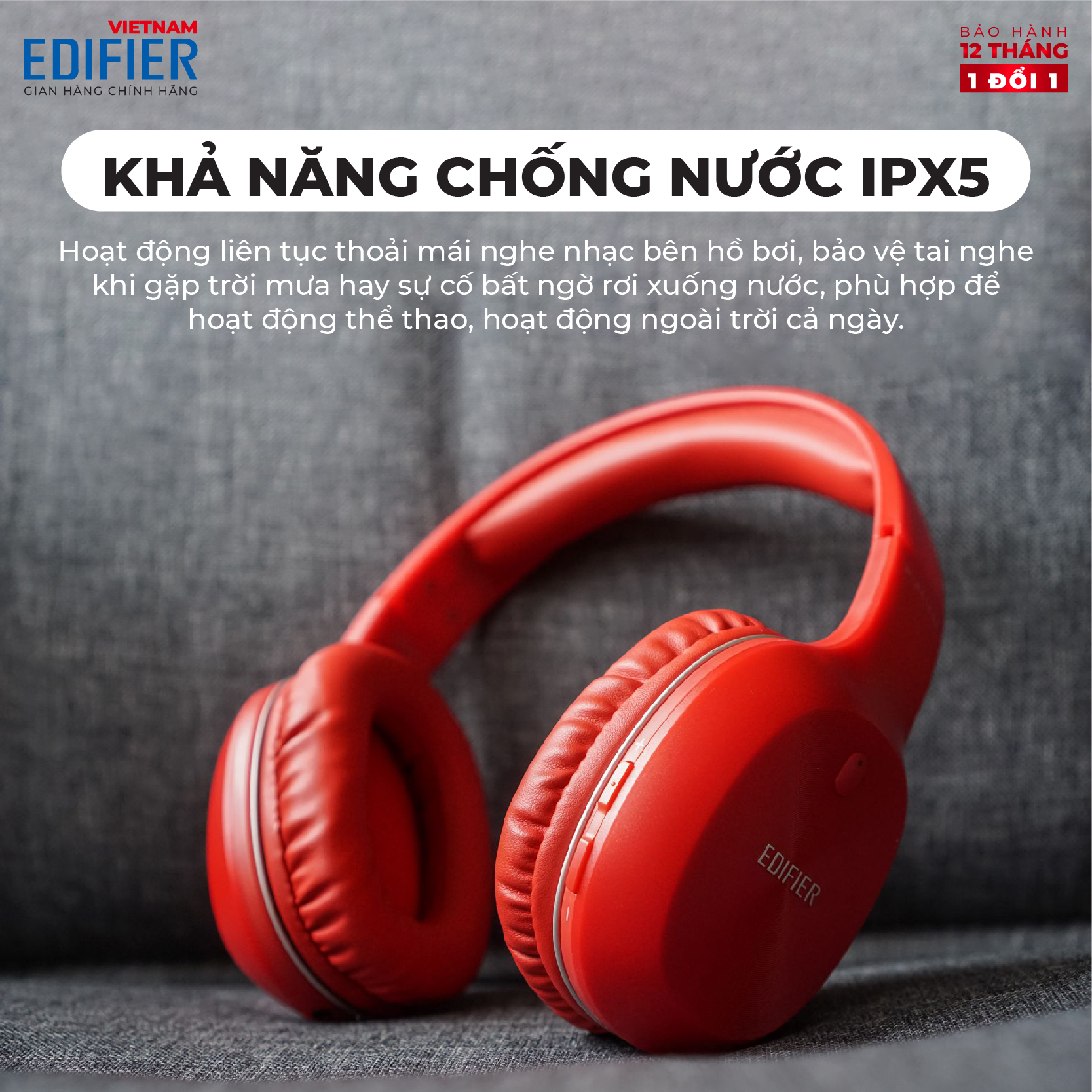 Tai nghe chụp tai Bluetooth 5.0 thể thao EDIFIER W800BT Plus Chống ồn - Hàng chính hãng