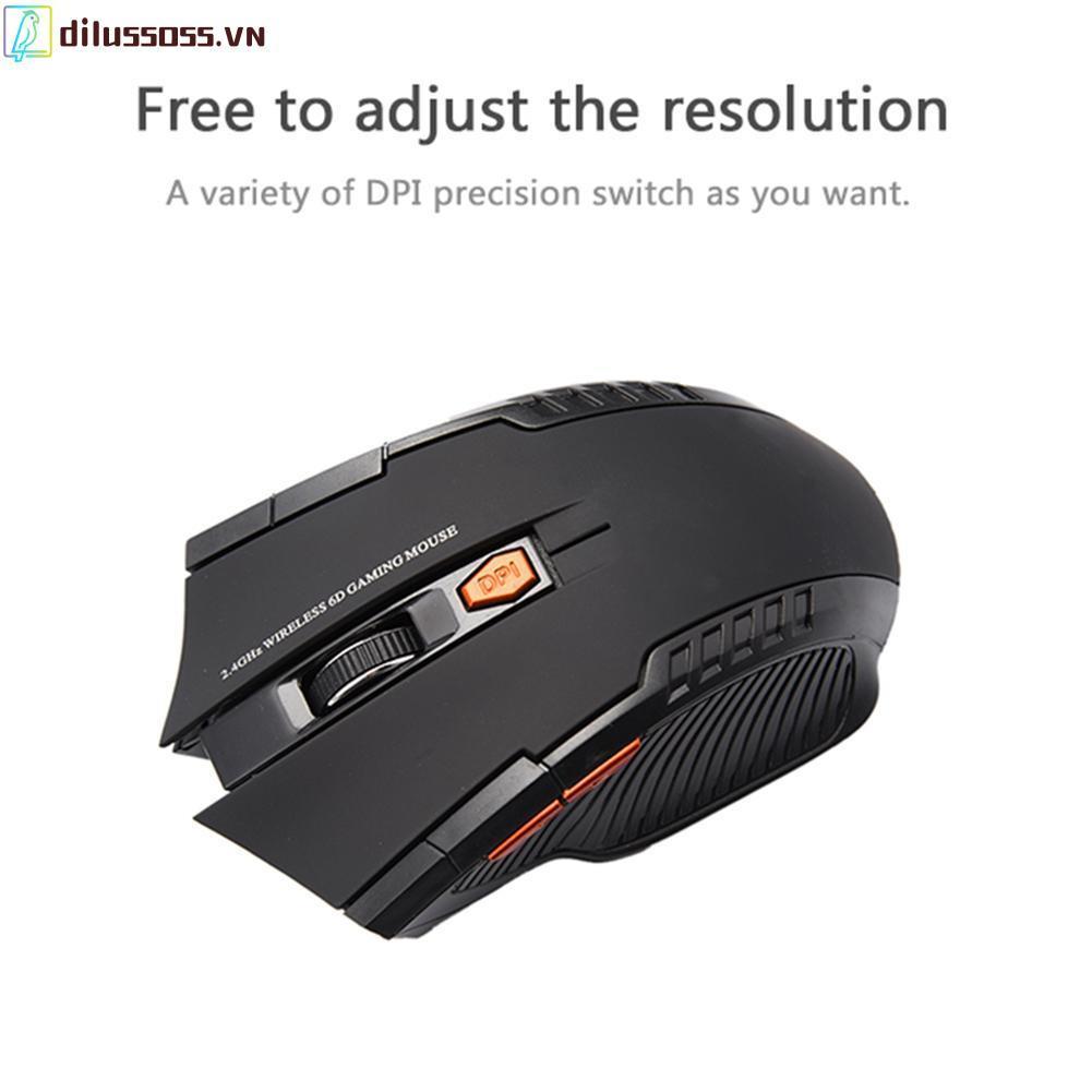 Chuột Gaming Dilussoss không dây 2.4GHz 6 nút bấm cho PC/Laptop