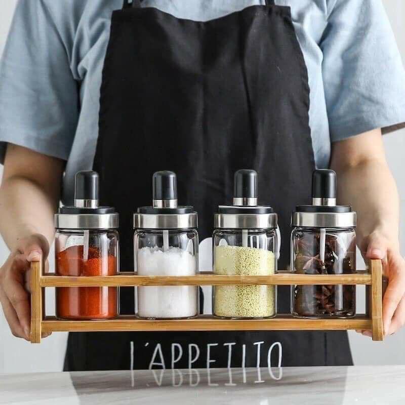 Lọ đựng gia vị thủy tinh, hũ đựng gia vị kèm muỗng thìa cao cấp hàng đẹp