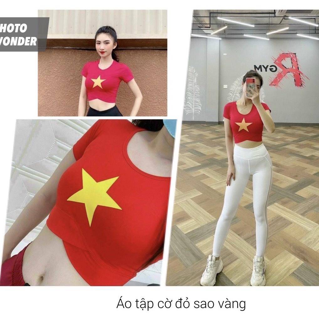 Áo croptop cờ đổ sao vàng, áo tập Yoga Gym Dance Aerobic zumba làm đồng phục đẹp