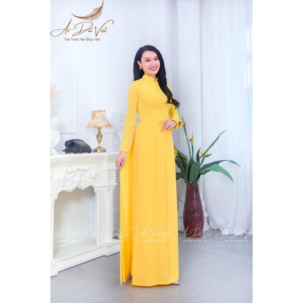 Áo Dài Trơn Màu Vàng 4 tà Quần Lụa 2 Lớp Áo Dài Việt Chuẩn Phom Cam kết Chất Lượng