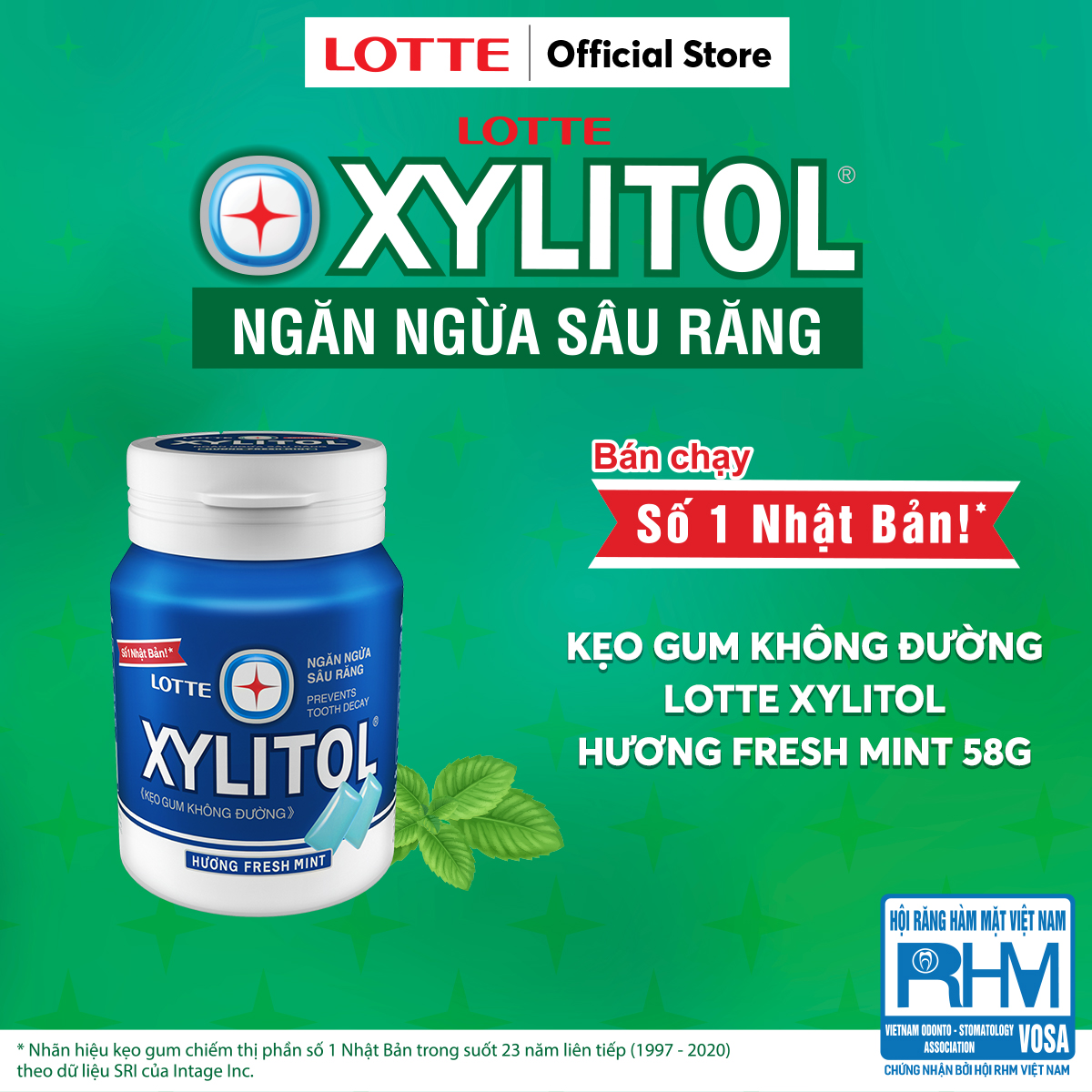 Combo 6 Kẹo Gum không đường Lotte Xylitol - Hương Fresh Mint 55.1 g