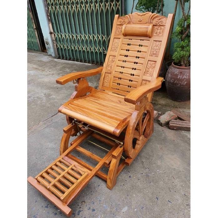 Ghế thư gián mát xa chân gỗ gõ đỏ