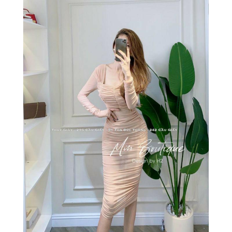 VÁY DÚM MAXI 2 LỚP ĐEN/BE CHẤT LƯỚI