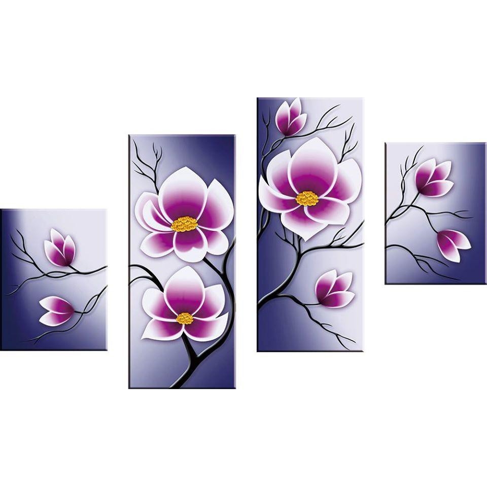 Tranh đính đá Hoa 4 bức - chưa đính