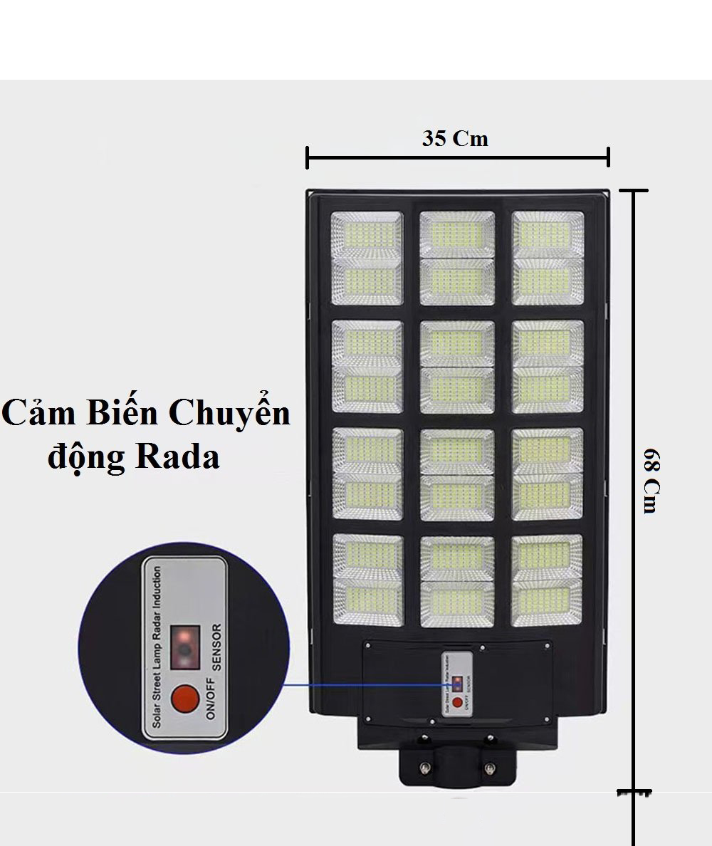 Đèn năng lượng mặt trời liền thể 800W, 12 Khoang, Vỏ nhựa ABS, Tấm pin liền, Cảm biến chuyển động, Ánhs sáng trắng- 800WLT
