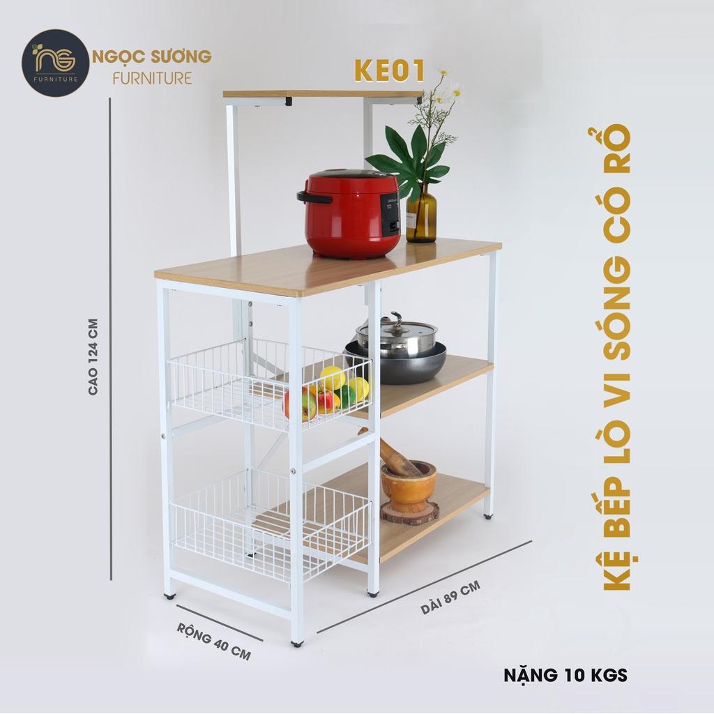 Kệ bếp lò vi sóng có rổ KE01 Ngọc Sương dài 89cm x rộng 40cm x cao 124cm