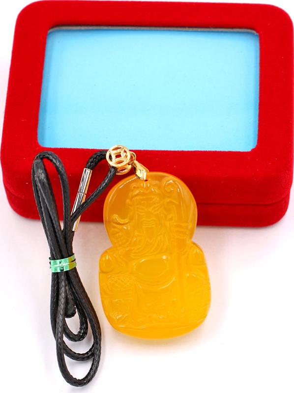 Dây chuyền mặt tượng Quan Công - mã não vàng  DEQCMNV1 - kèm hộp nhung