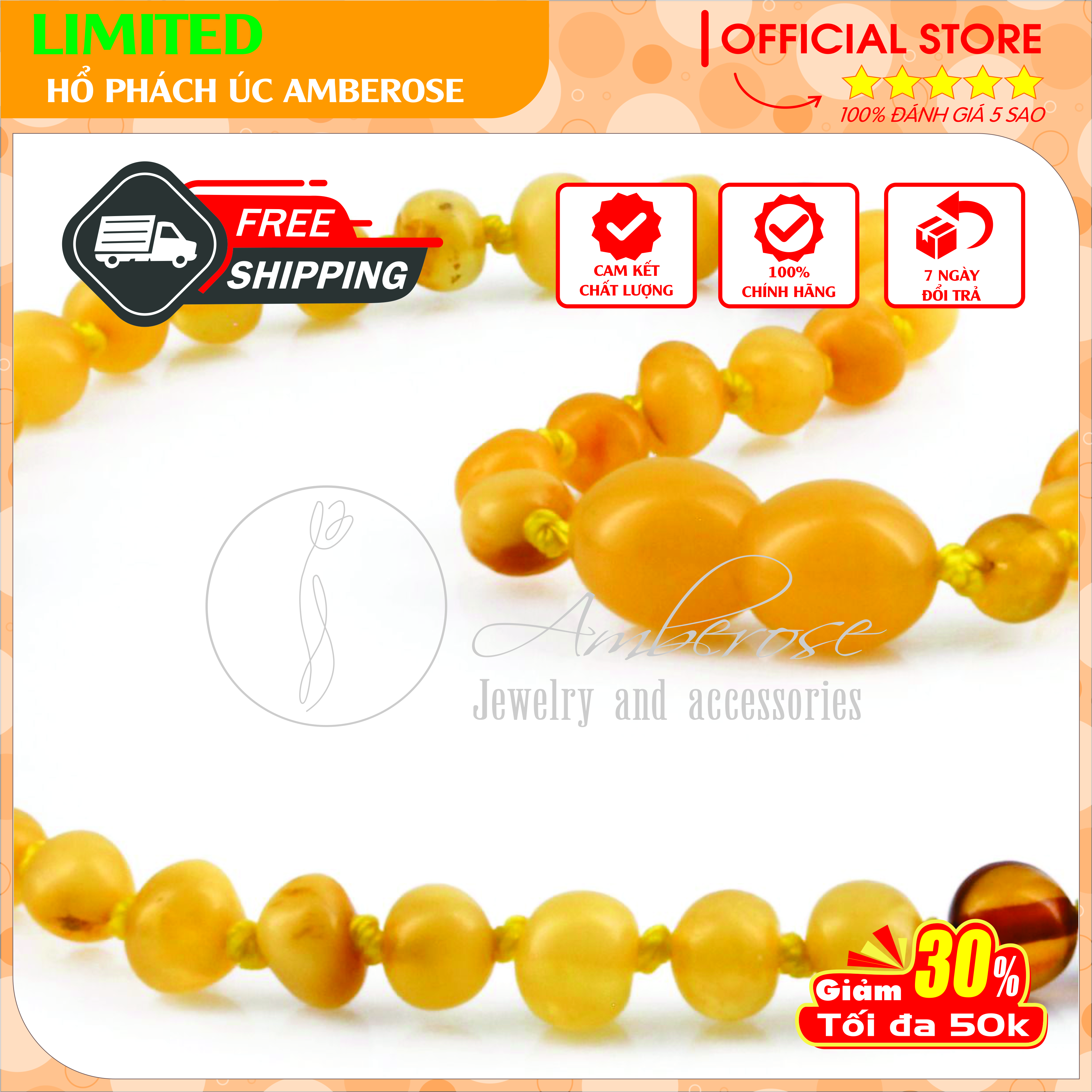 Vòng Cổ Hổ Phách Amber Úc Cho Bé 0 - 10 tuổi VCABLMT5