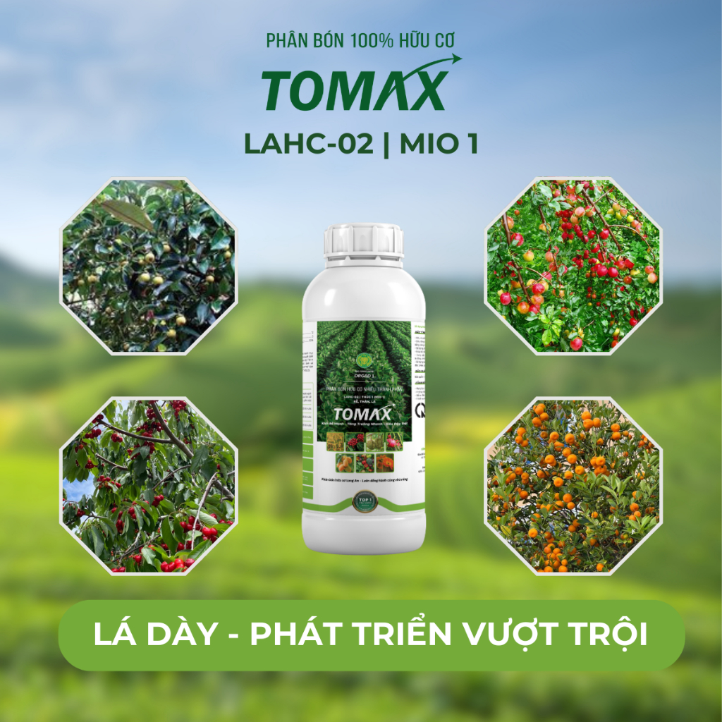 Phân bón hữu cơ TOMAX  LAHC-02, MIO 1 Cứng Cây, Kích Rễ, Hạ Phèn Cực Hiệu Quả - Chai 1L