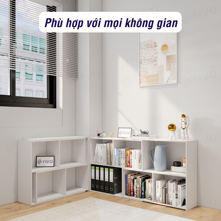 Kệ Sách Gỗ Trang Trí Để Sàn FIVO FB72 Màu Trắng, Nội Thất Thông Minh, Đóng Mở Tùy Thích, Tiết Kiệm Diện Tích - Hàng Chính Hãng