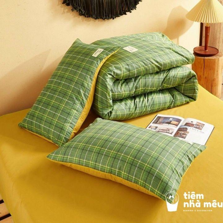 Bộ Chăn Ga Gối Cotton Tici m6/m8/2m-Tiệm Nhà MêuSet 4 Món Cotton Tici Kẻ Caro Vintage Phong Cách Hàn Quốc Dày Dặn Miin
