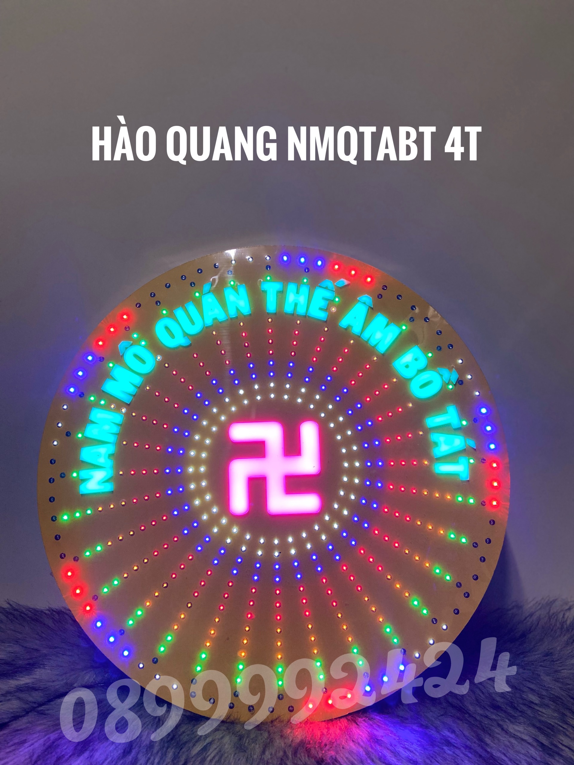 ĐÈN LED HÀO QUANG 4 TẤC HOA SEN - NAM MÔ QUÁN THẾ ÂM BỒ TÁT