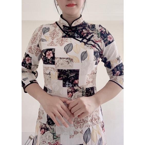 Sườn xám xinh chất gấm tơ và lụa hàn